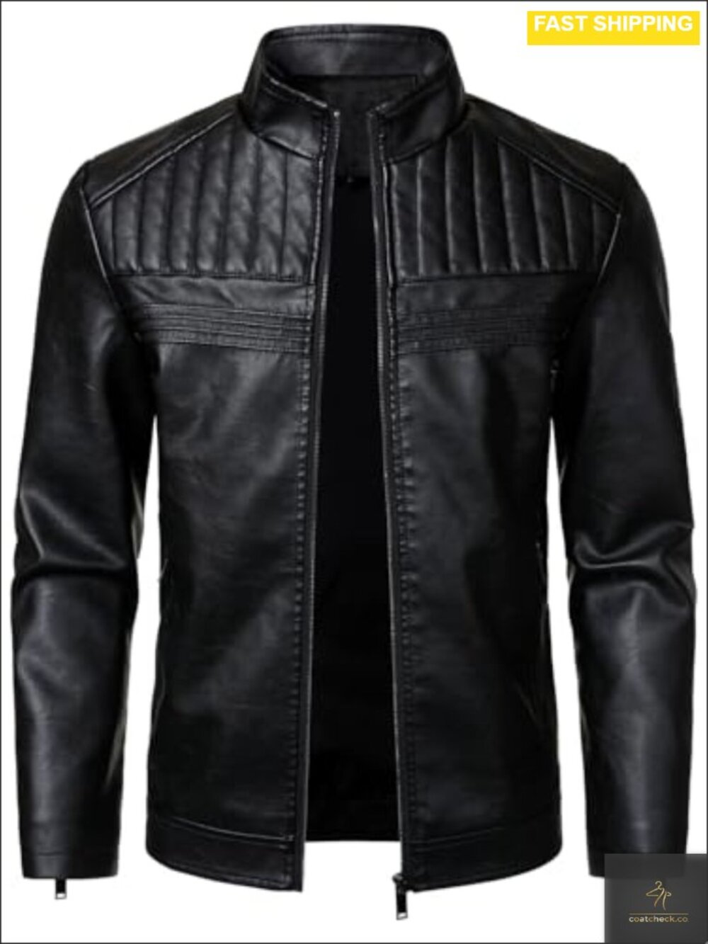 Men's Faux PU Leather Motorcycle Jacket Zip Front Moto Biker Coat